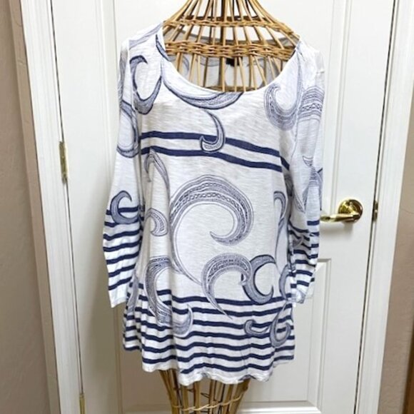 Anthropologie 1.9 One September lightweight white and blue knit tunic - Picture 1 of 8